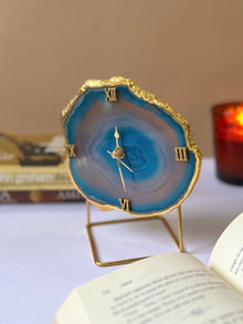 Desk Clock with Metal Stand - Brazilian Agate