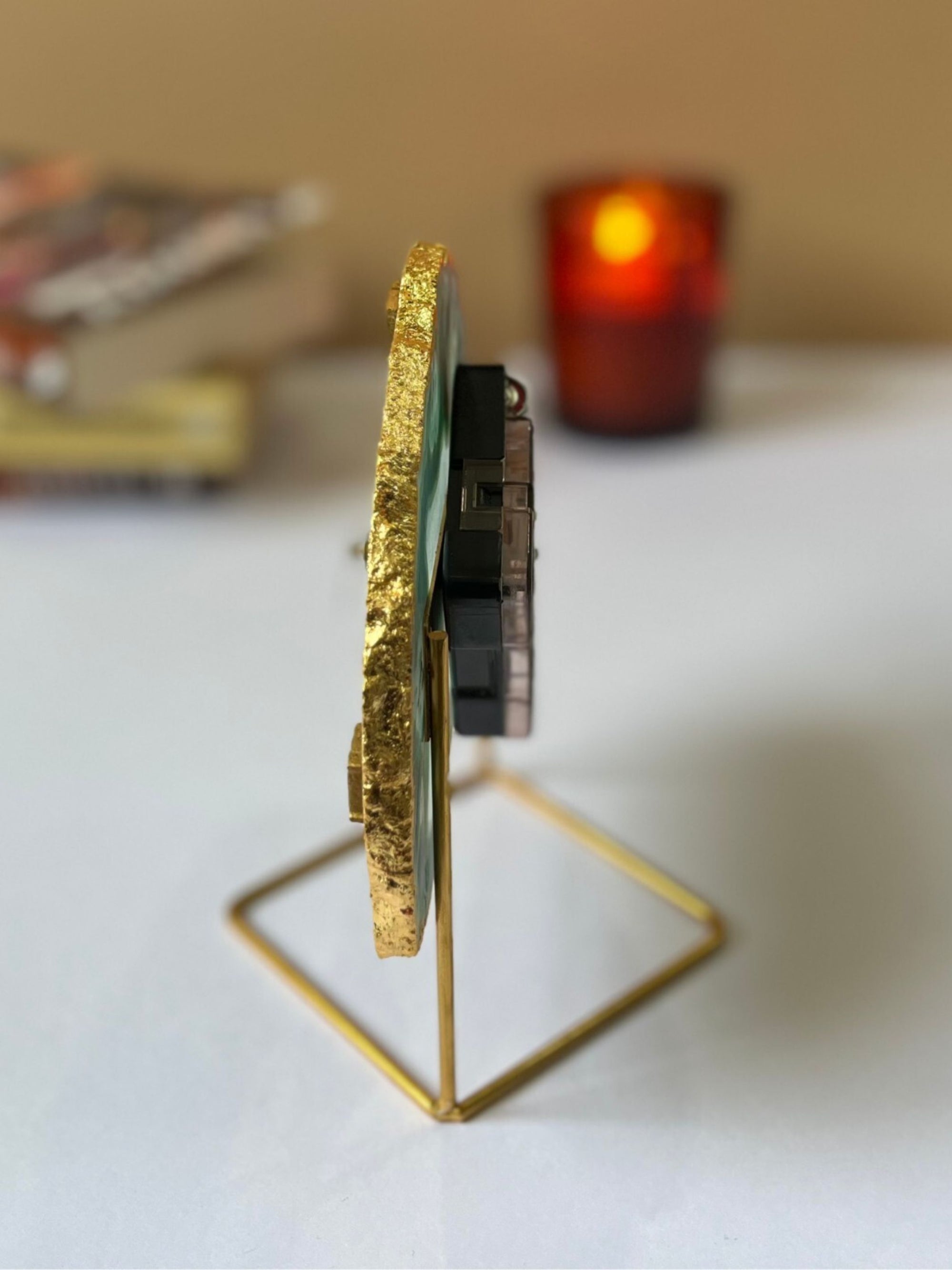 Desk Clock with Metal Stand - Brazilian Agate