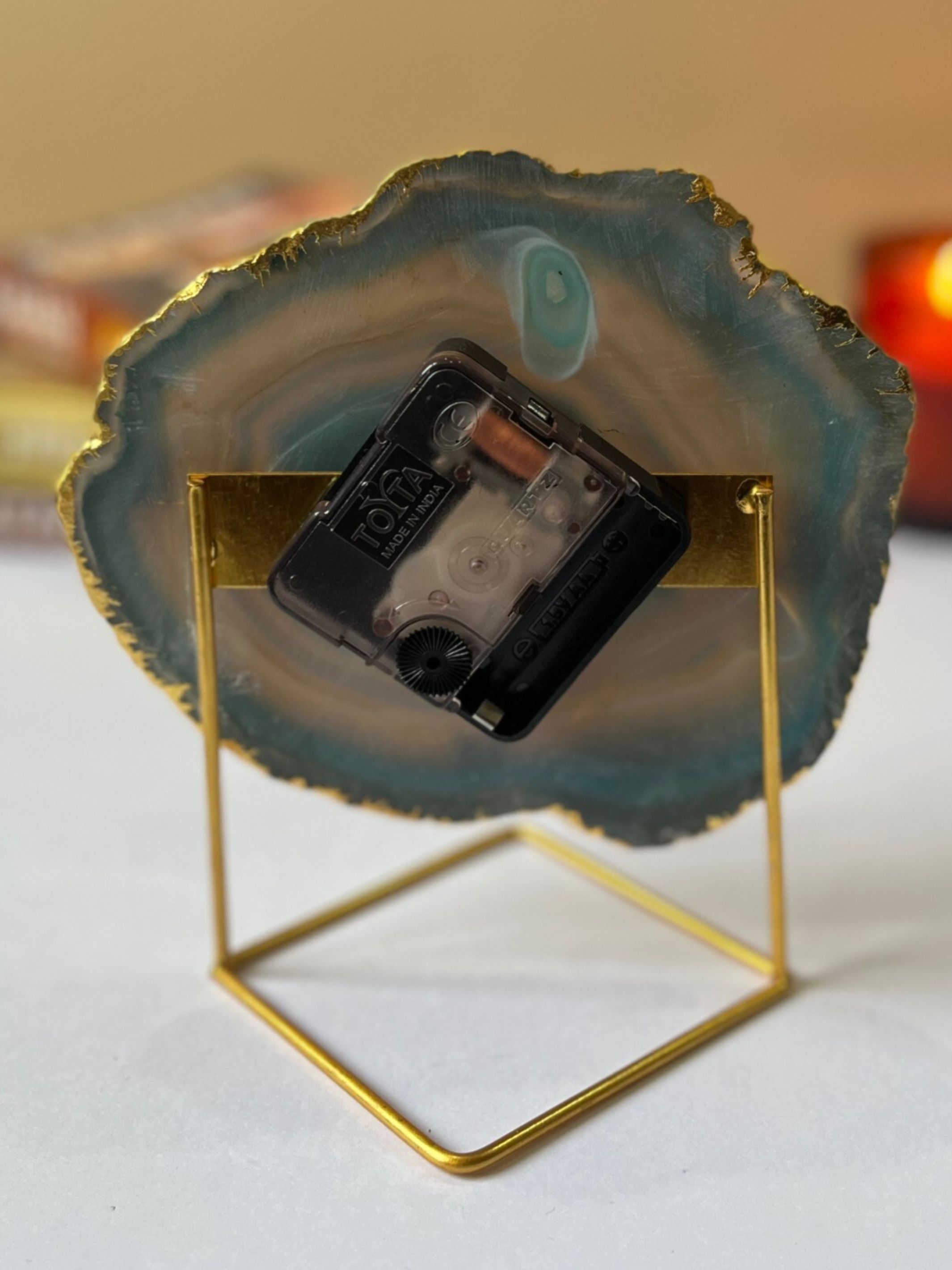 Desk Clock with Metal Stand - Brazilian Agate