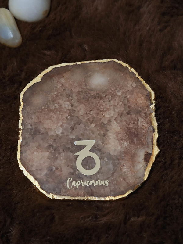 Brown Agate Zodiac Sign Capricorn Table Coaster
