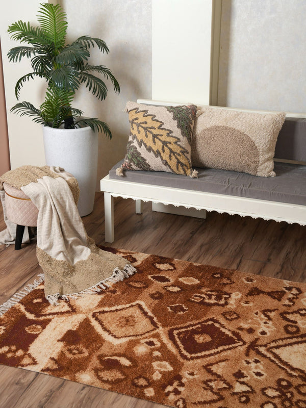 Printed Handloom Rug - Brown Diamond