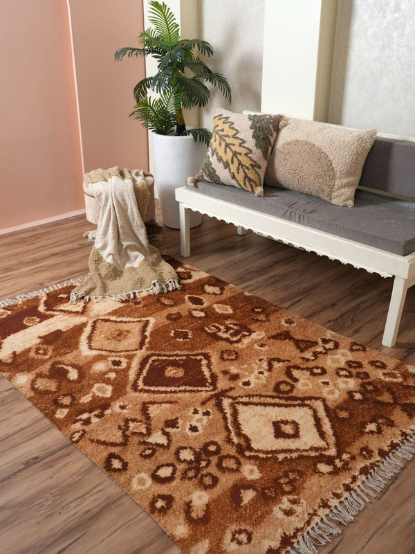 Printed Handloom Rug - Brown Diamond