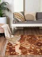 Printed Handloom Rug - Brown Diamond