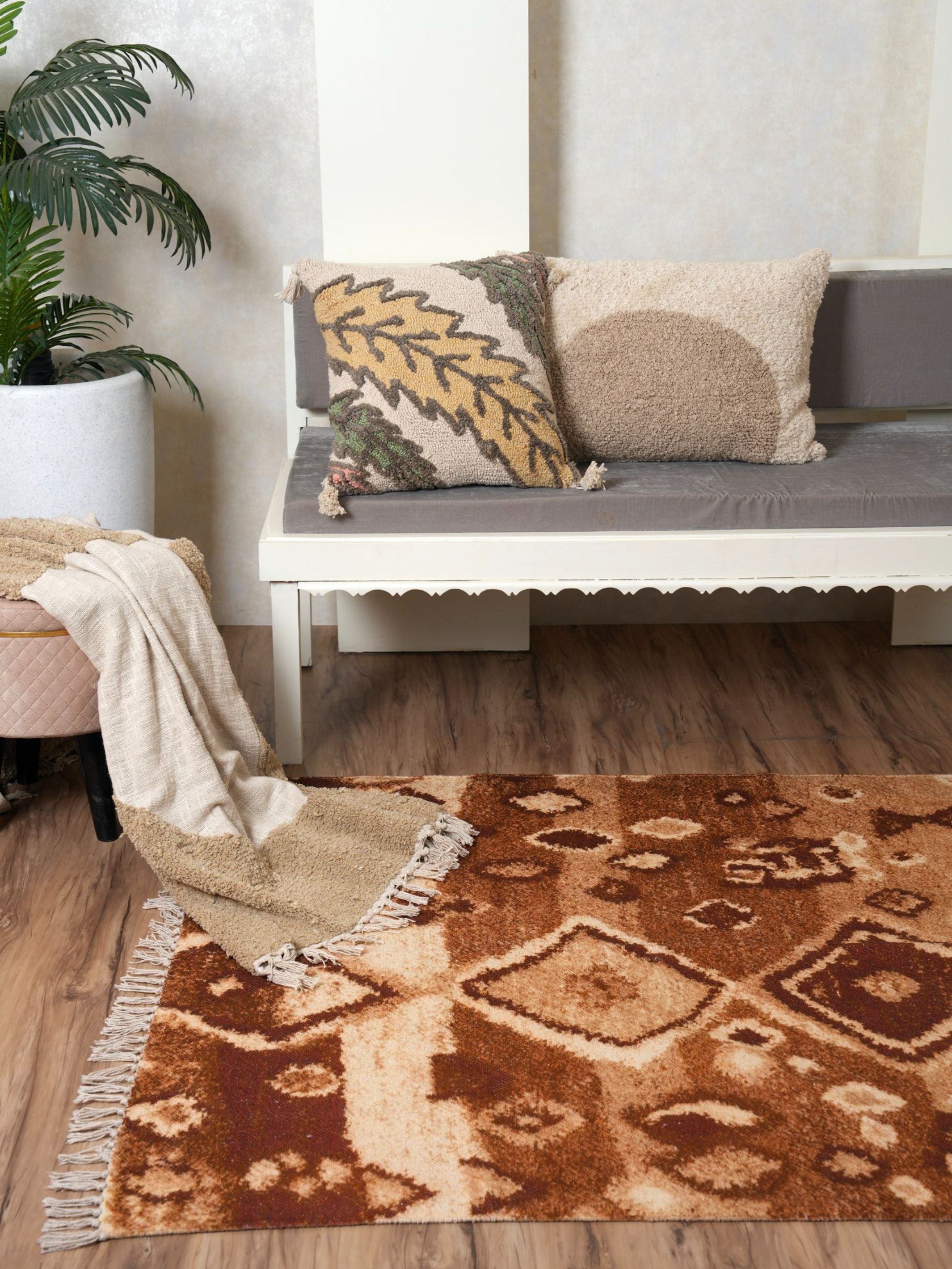 Printed Handloom Rug - Brown Diamond
