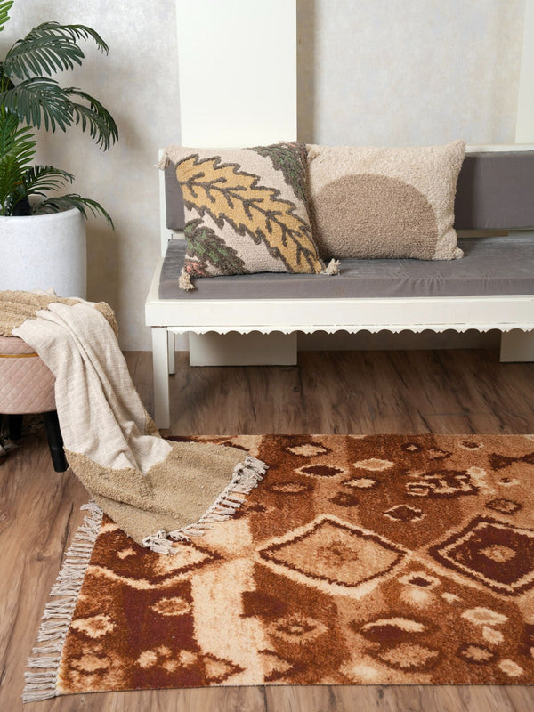 Printed Handloom Rug - Brown Diamond