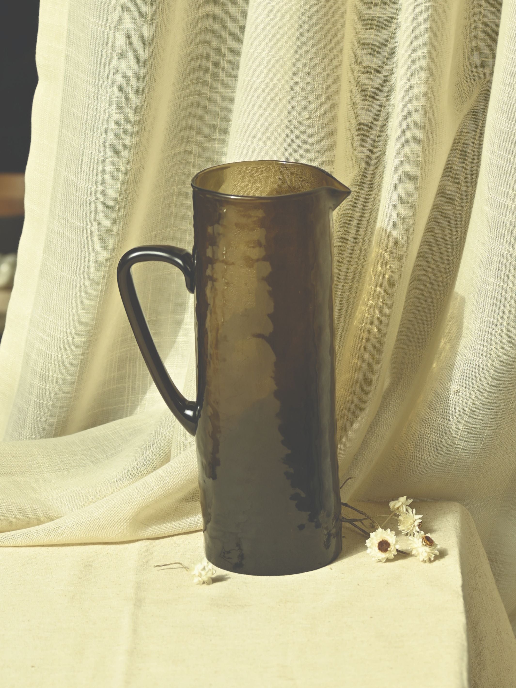Glass Pitcher|Hammered |Brown