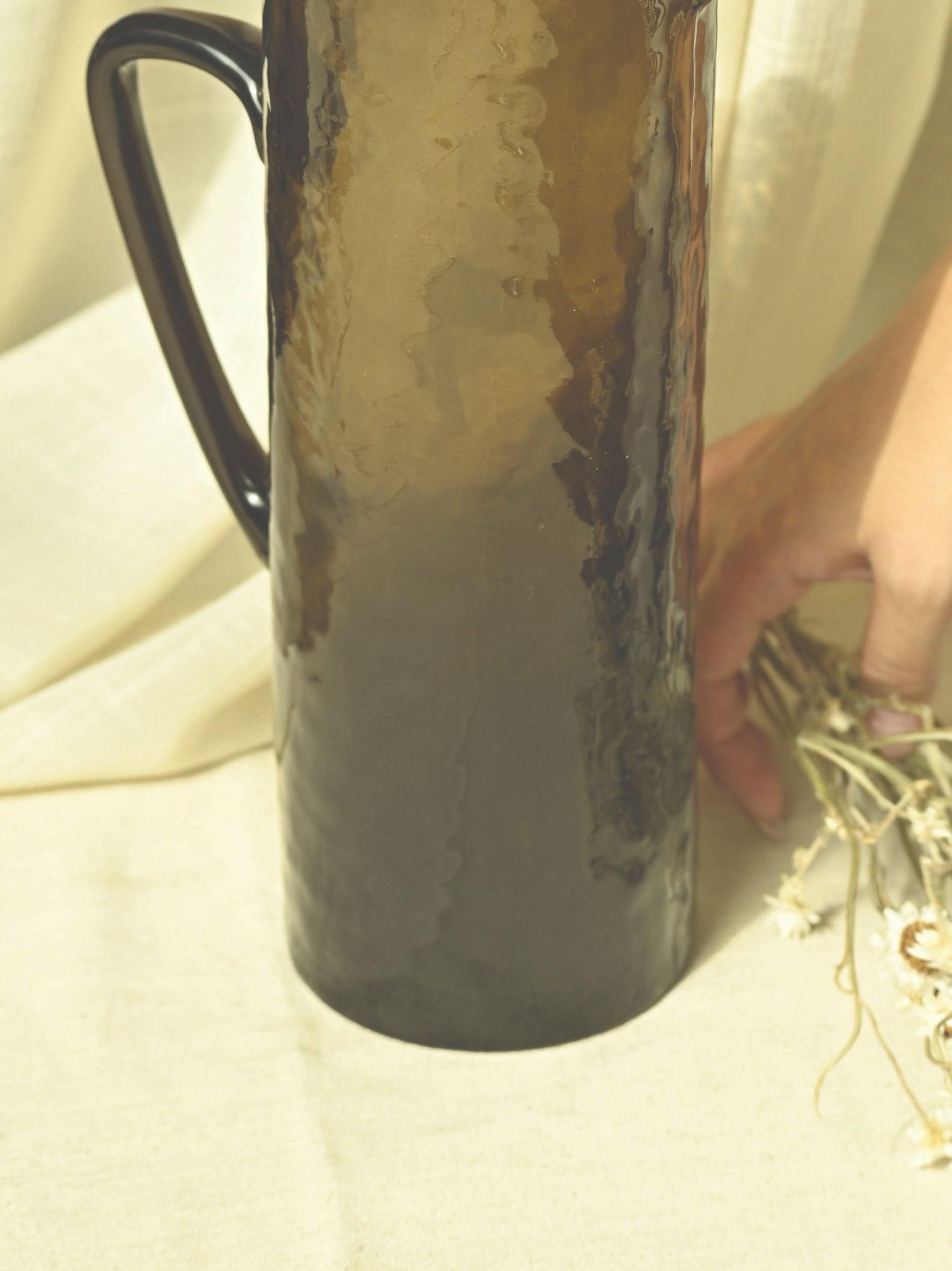 Glass Pitcher|Hammered |Brown