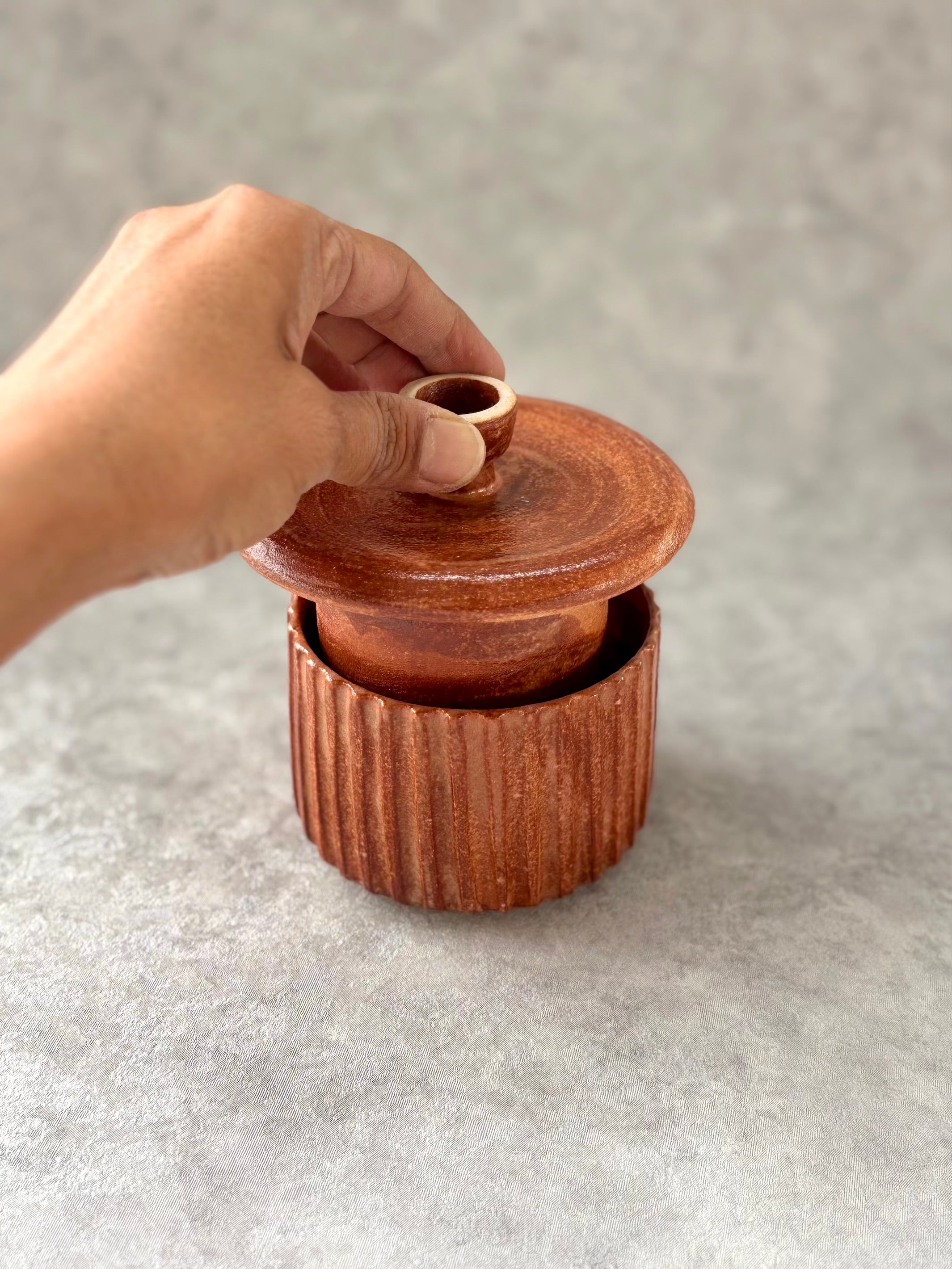 Brick and Moss Butter Crock