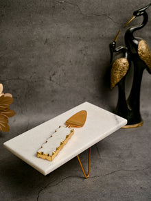 Marble Cake Stand Rectanguler with Metal Stand