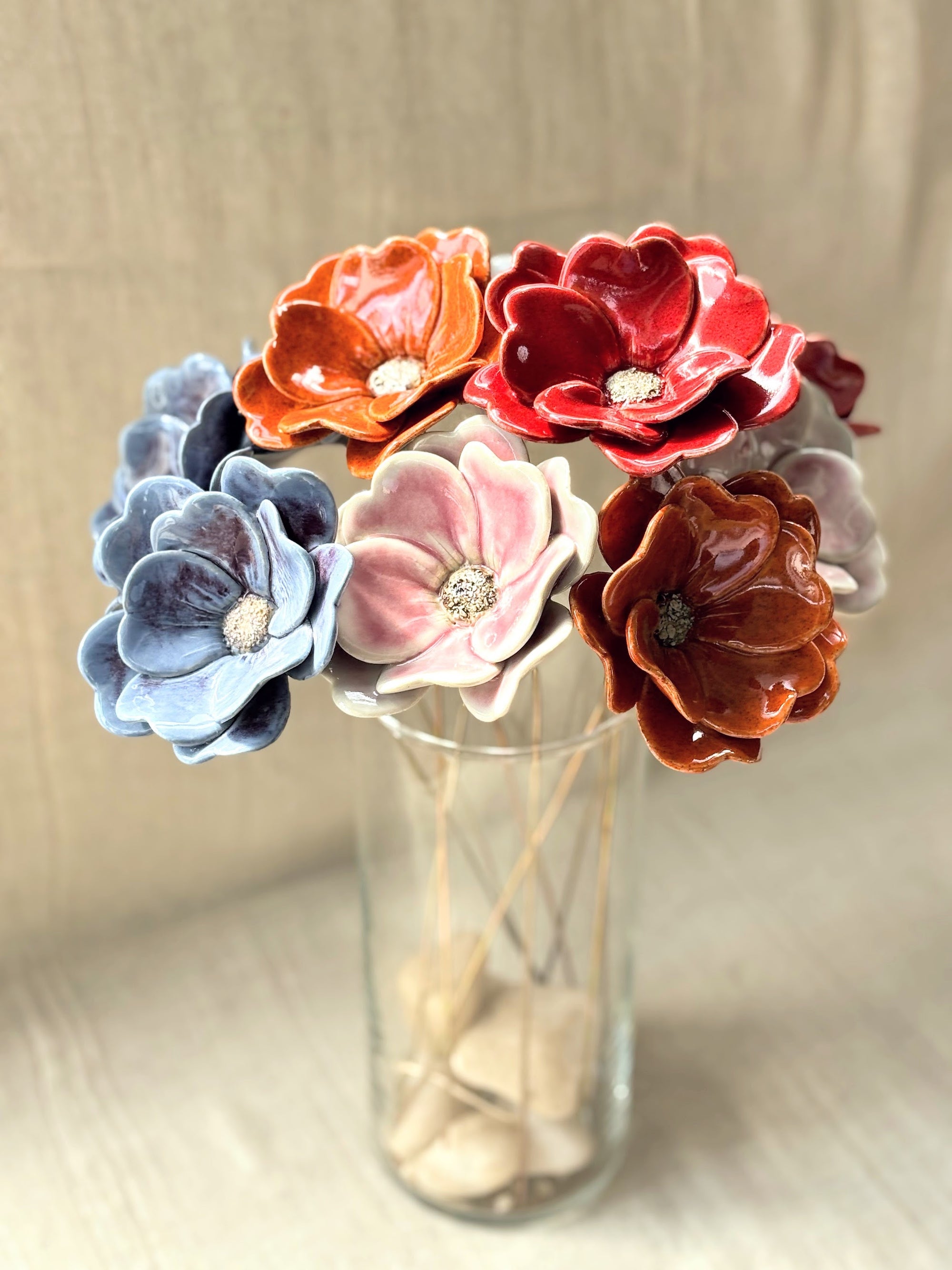 Blood Orange Double Petalled Camellias - Single Flower Stem