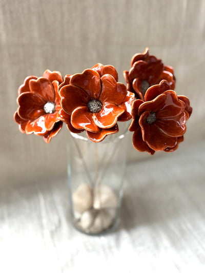 Blood Orange Double Petalled Camellias - Single Flower Stem