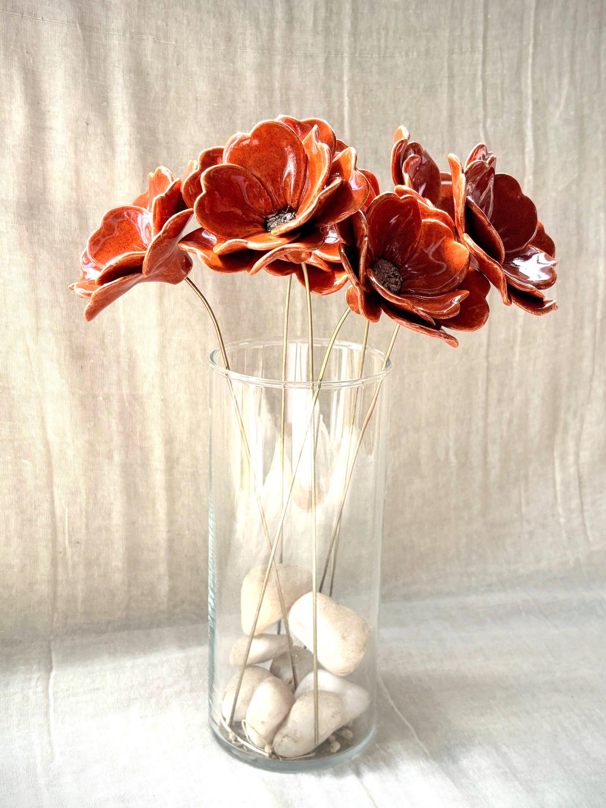 Blood Orange Double Petalled Camellias - Single Flower Stem