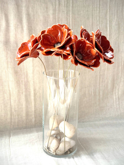 Blood Orange Double Petalled Camellias - Single Flower Stem