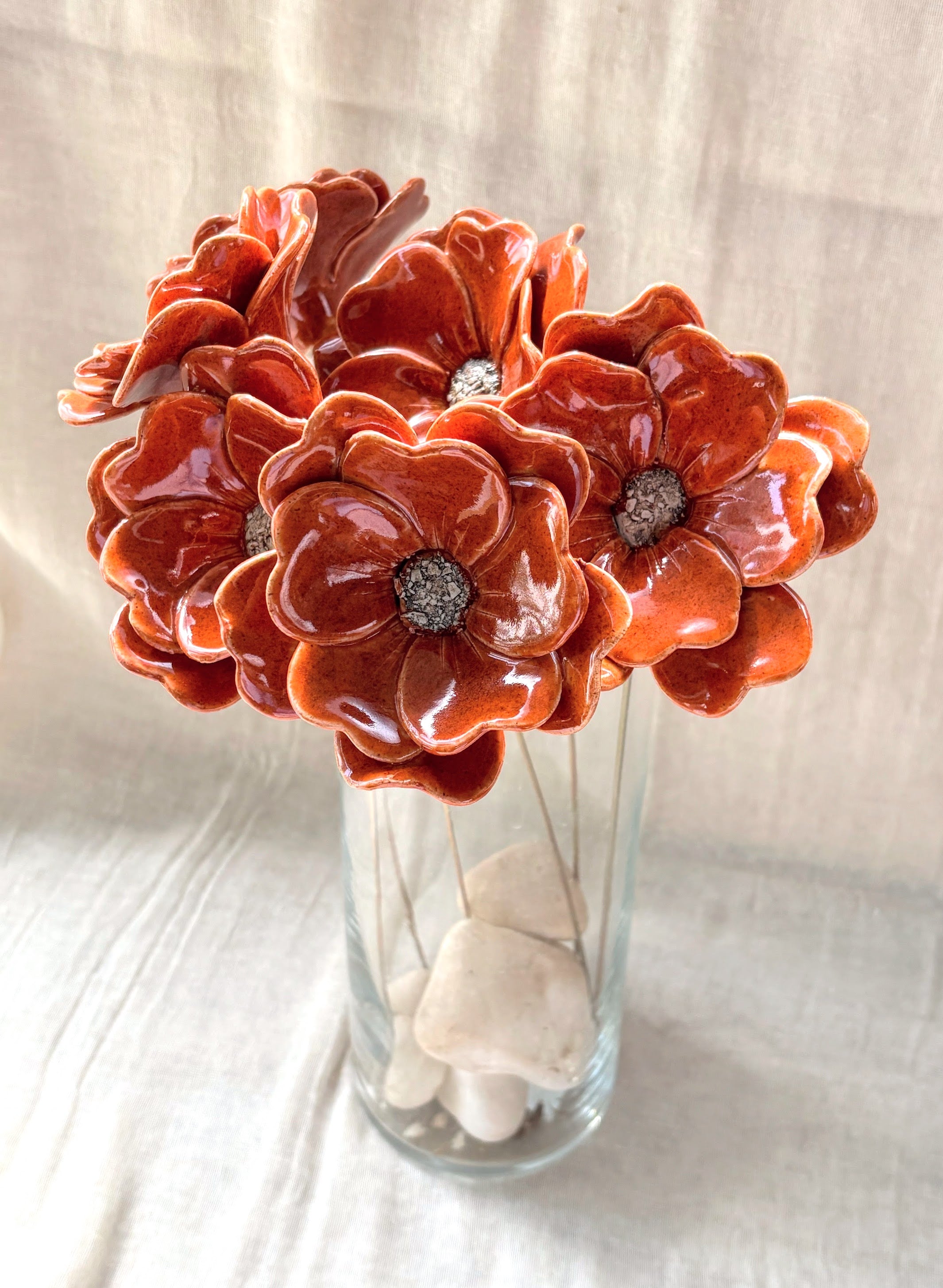 Blood Orange Double Petalled Camellias - Single Flower Stem