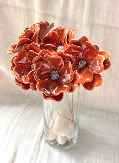Blood Orange Double Petalled Camellias - Single Flower Stem