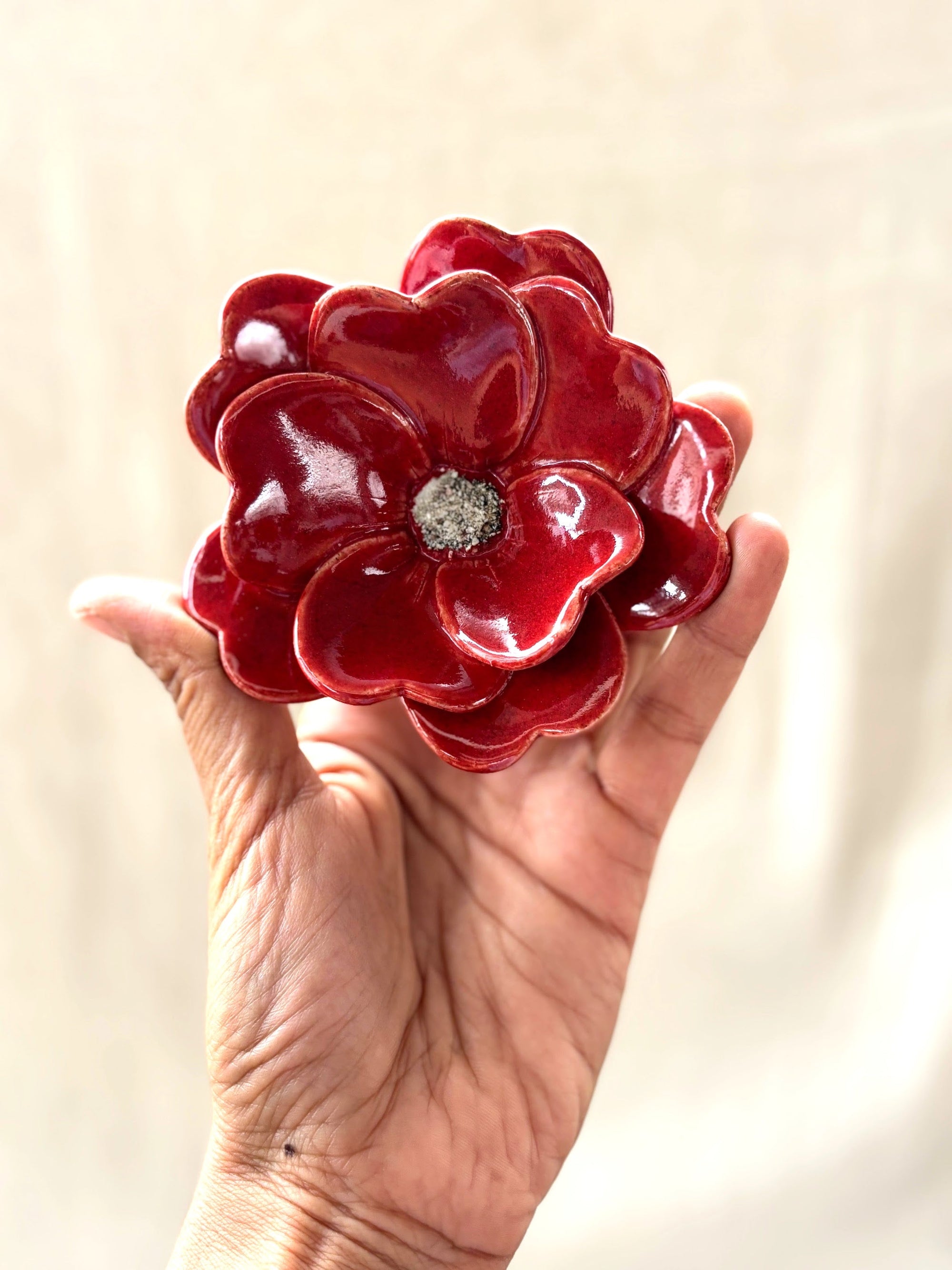 Double Petalled Camellias Red  - Single Flower Stem
