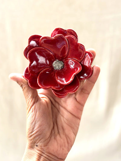 Double Petalled Camellias Red  - Single Flower Stem