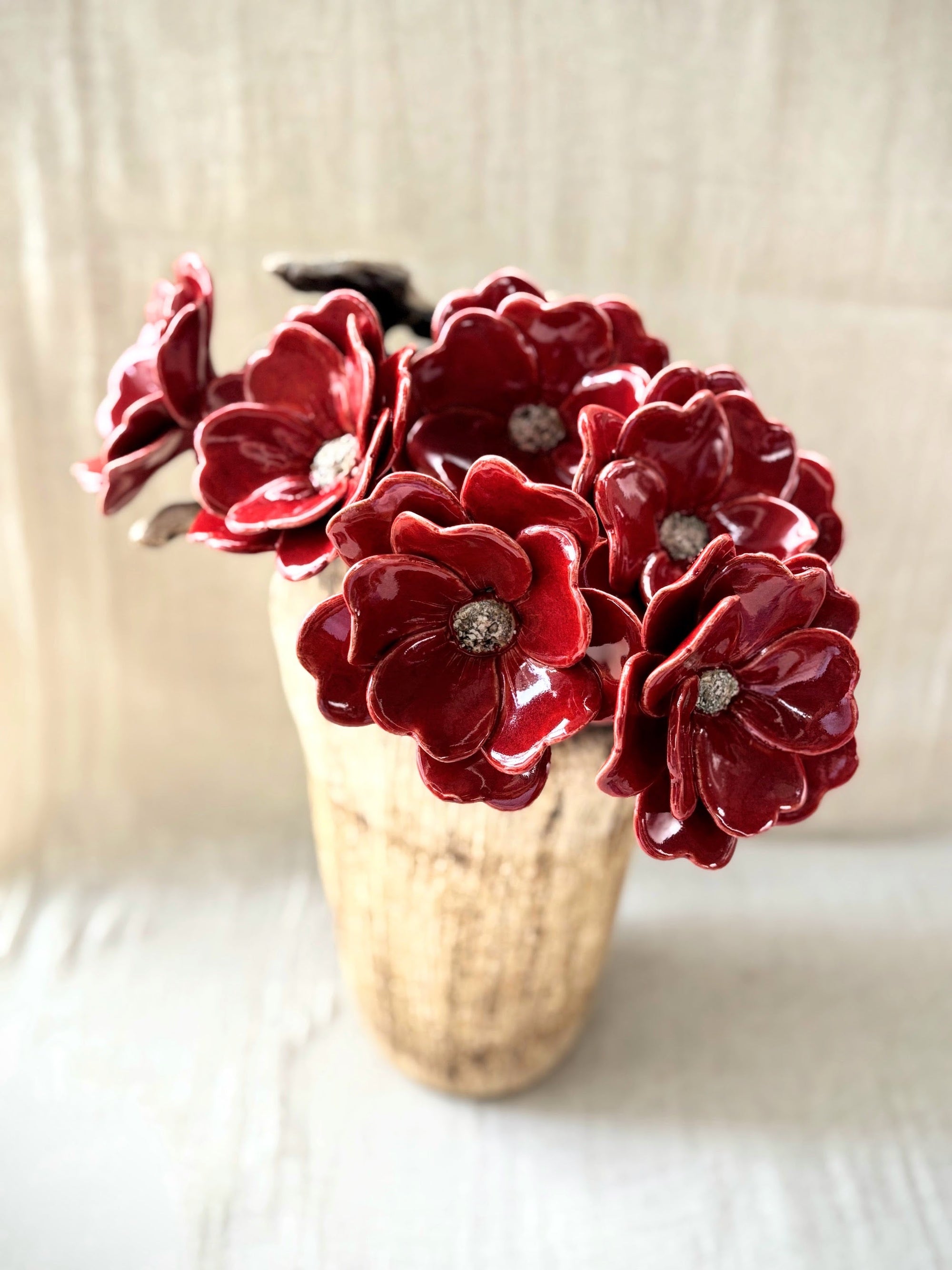 Double Petalled Camellias Red  - Single Flower Stem