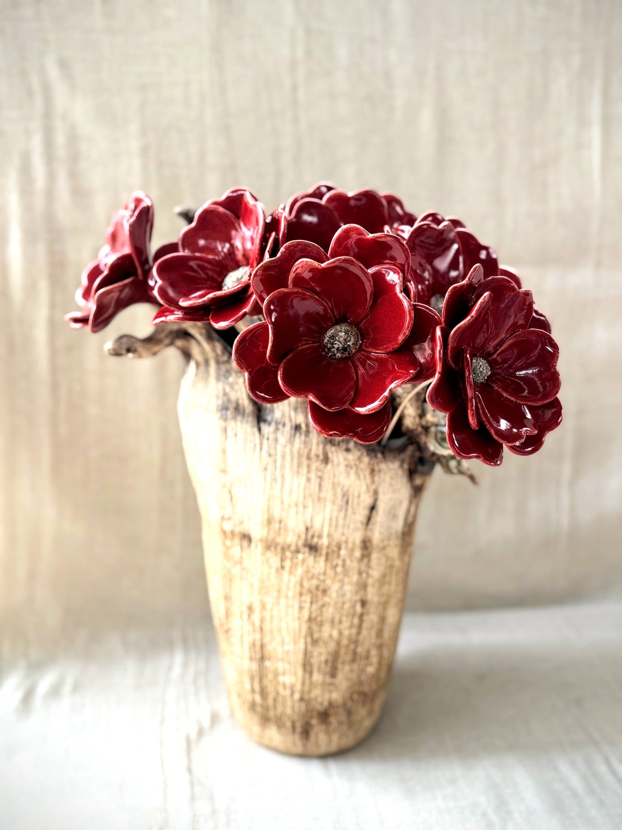 Double Petalled Camellias Red  - Single Flower Stem