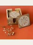 Carved Wood Coaster Set White
