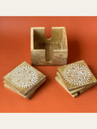 Carved Wood Coaster Set White