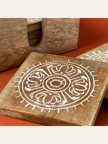Carved Wood Coaster Set White