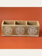 Carved Wood Cutlery Holder White