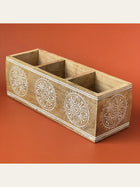 Carved Wood Cutlery Holder White