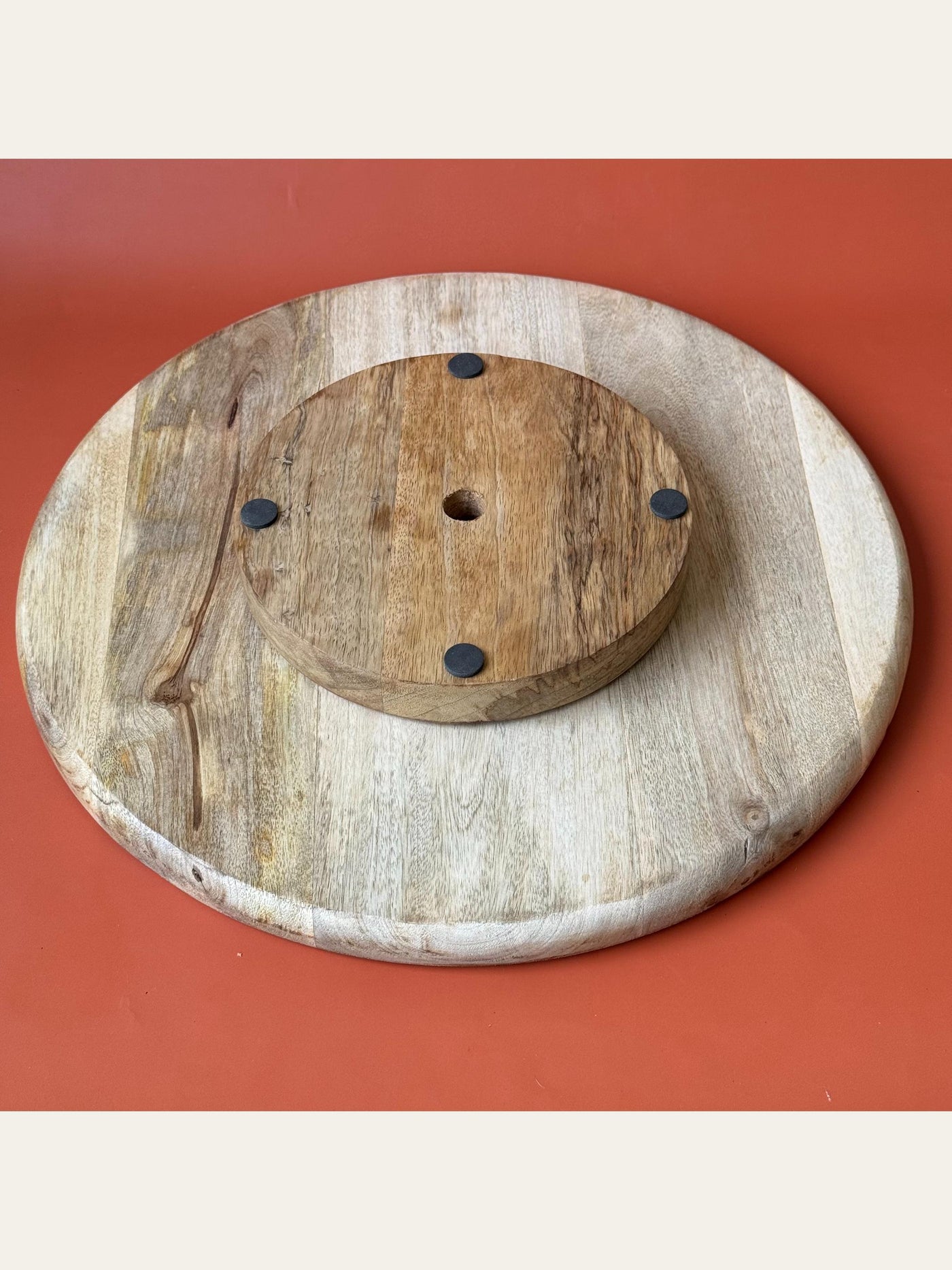 Carved Wood Revolving Tray Black