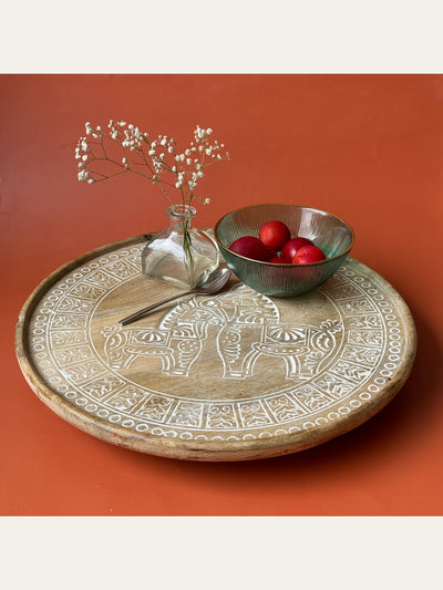 Carved Wood Revolving Tray White