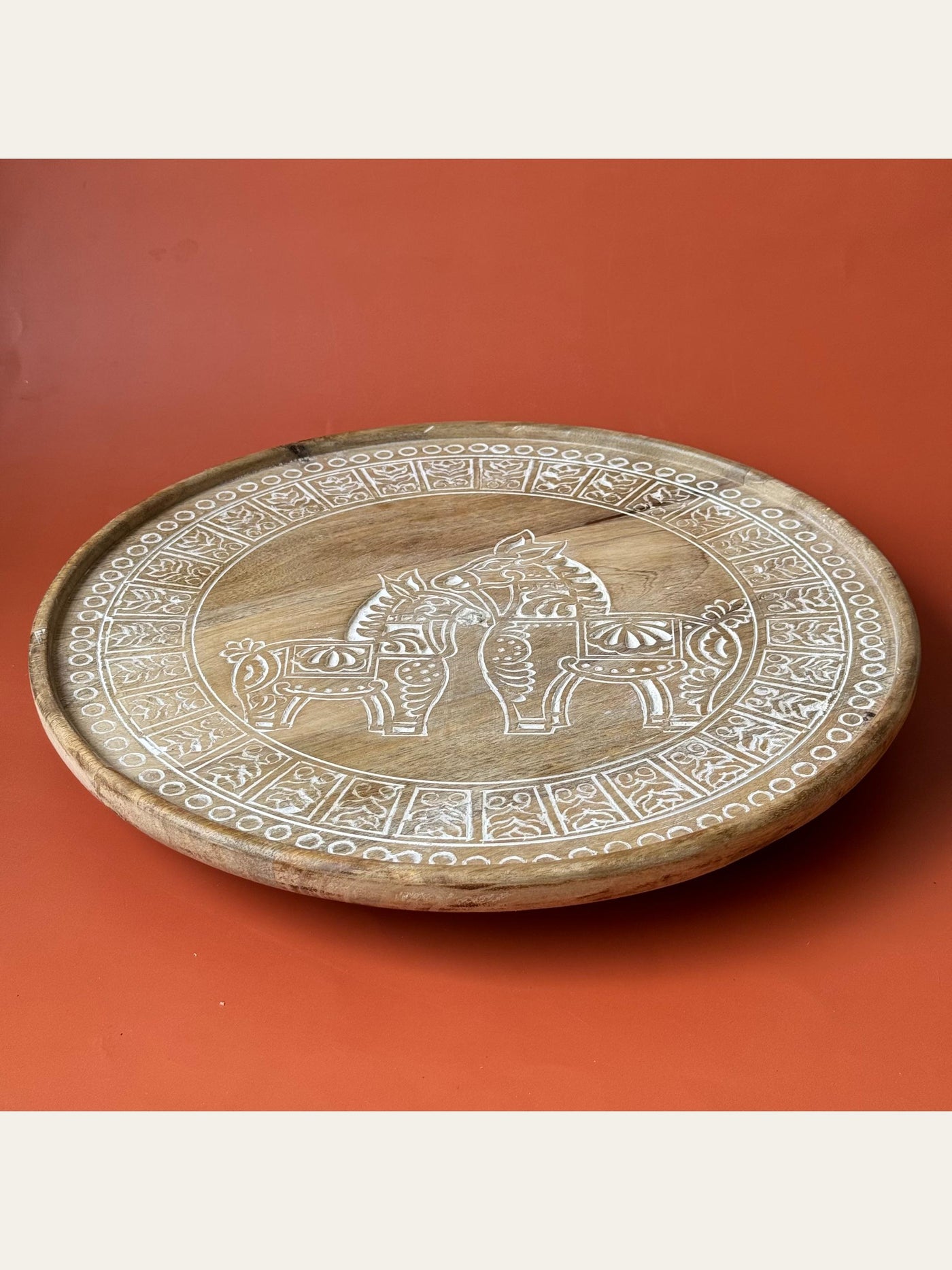 Carved Wood Revolving Tray White