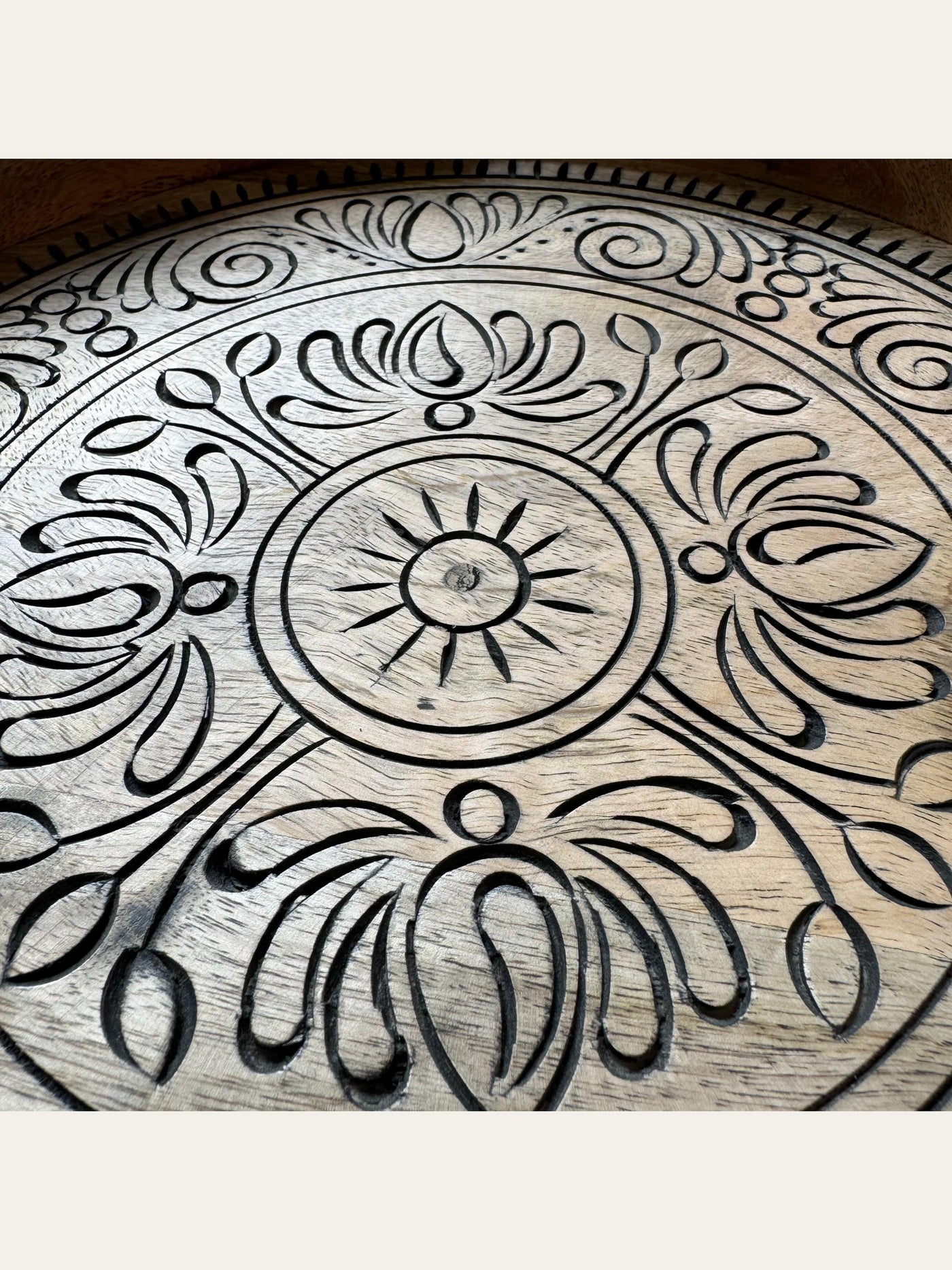 Carved Wood Round Tray Black