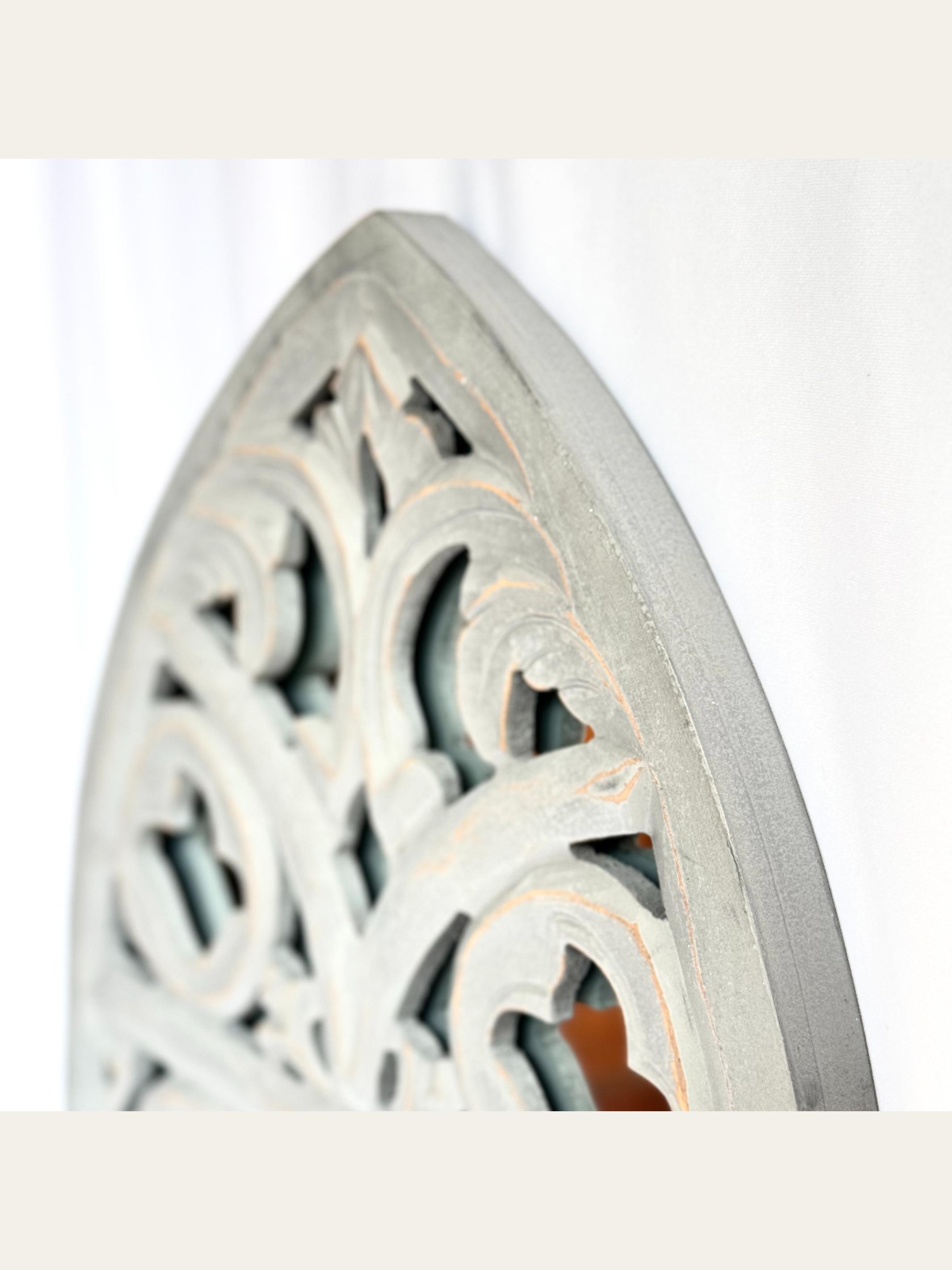 Carved Wooden Arch Wall Mirror Grey