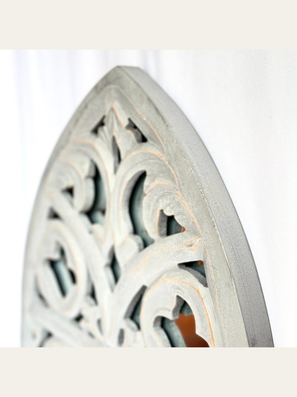 Carved Wooden Arch Wall Mirror Grey