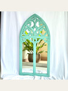 Carved Wooden Arch Wall Mirror Turquoise
