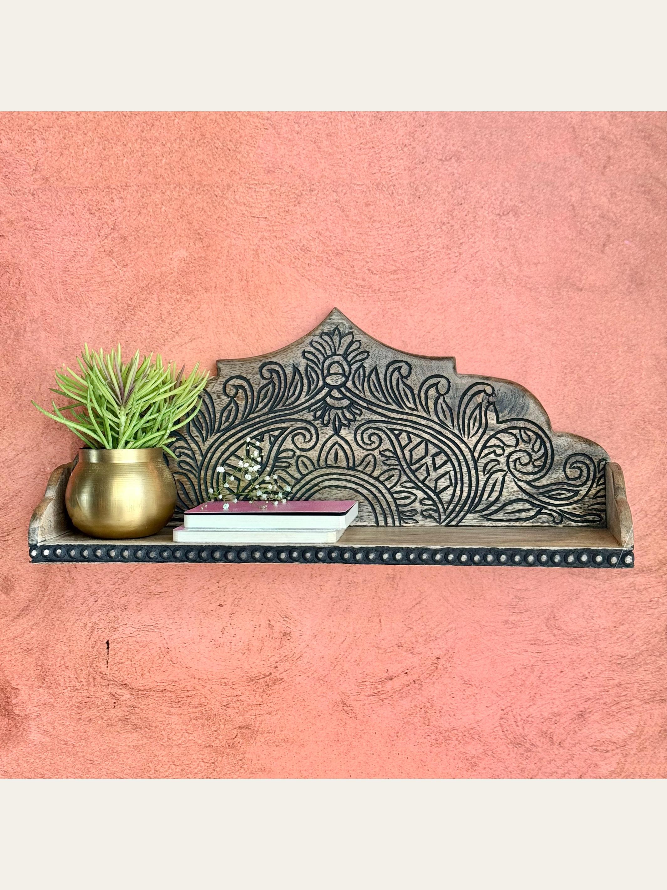 Carved Wooden Arch Wall Shelf