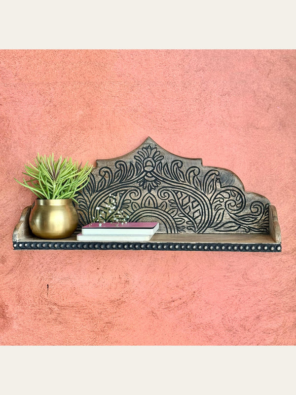 Carved Wooden Arch Wall Shelf