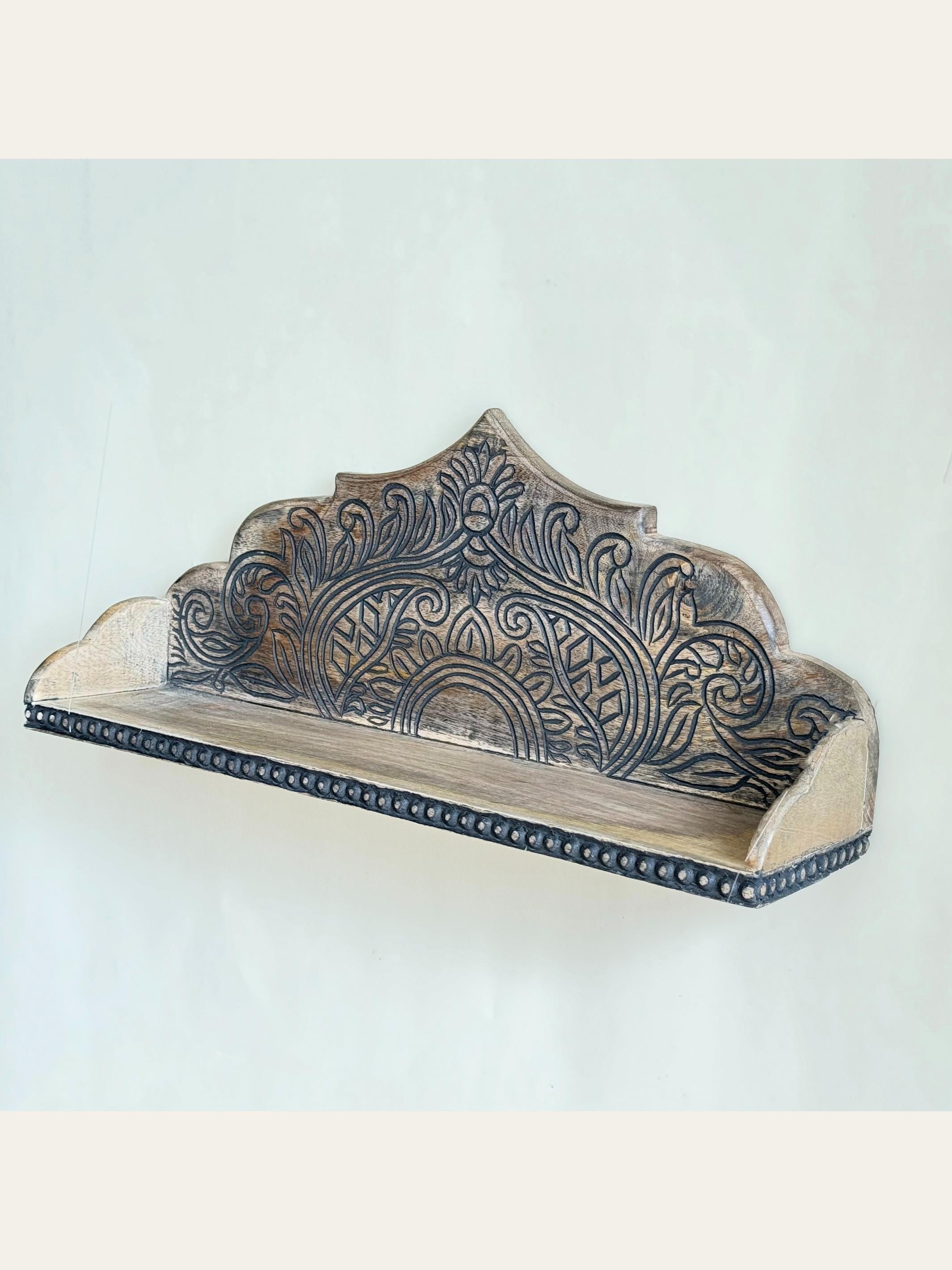 Carved Wooden Arch Wall Shelf