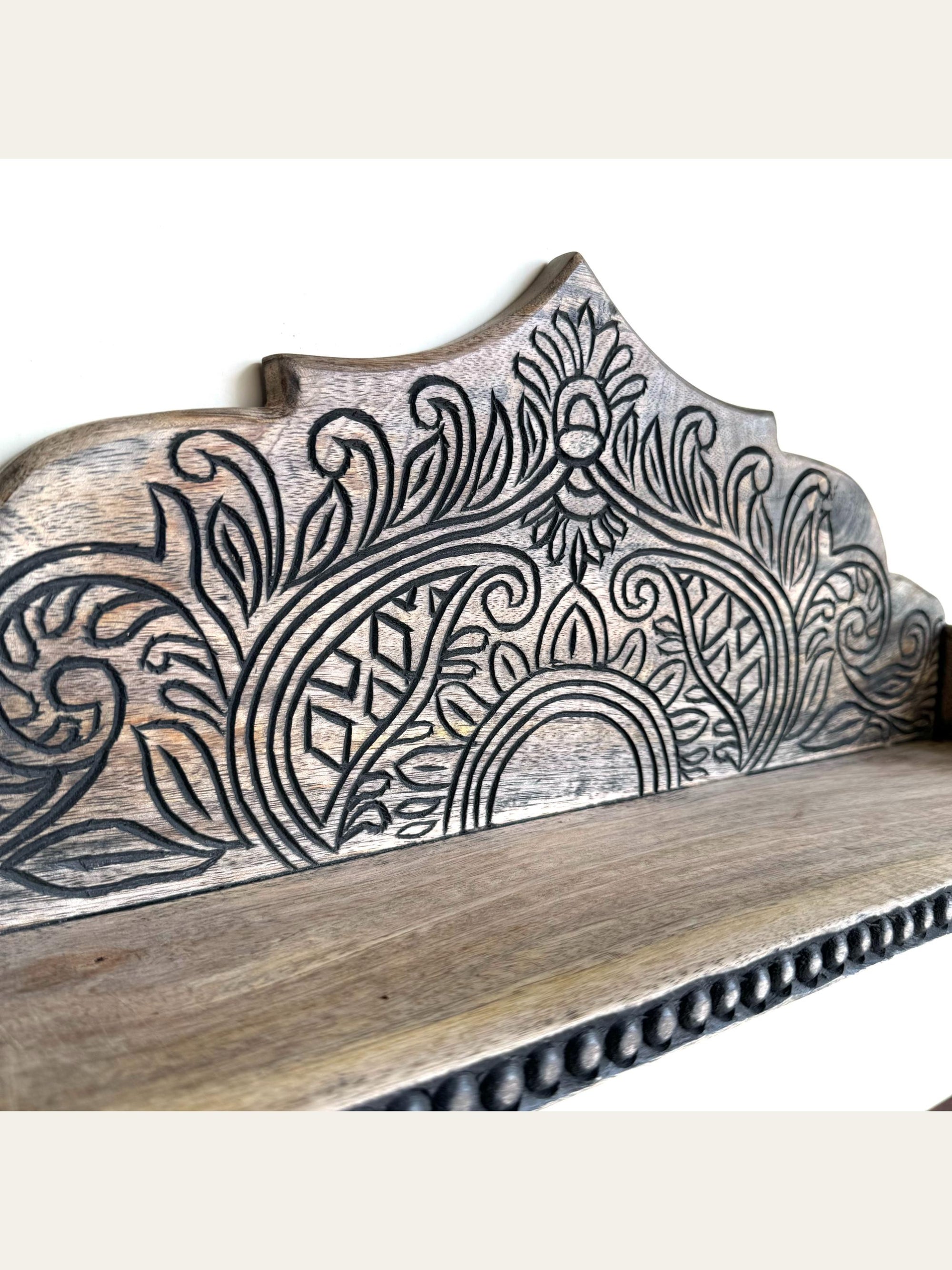 Carved Wooden Arch Wall Shelf