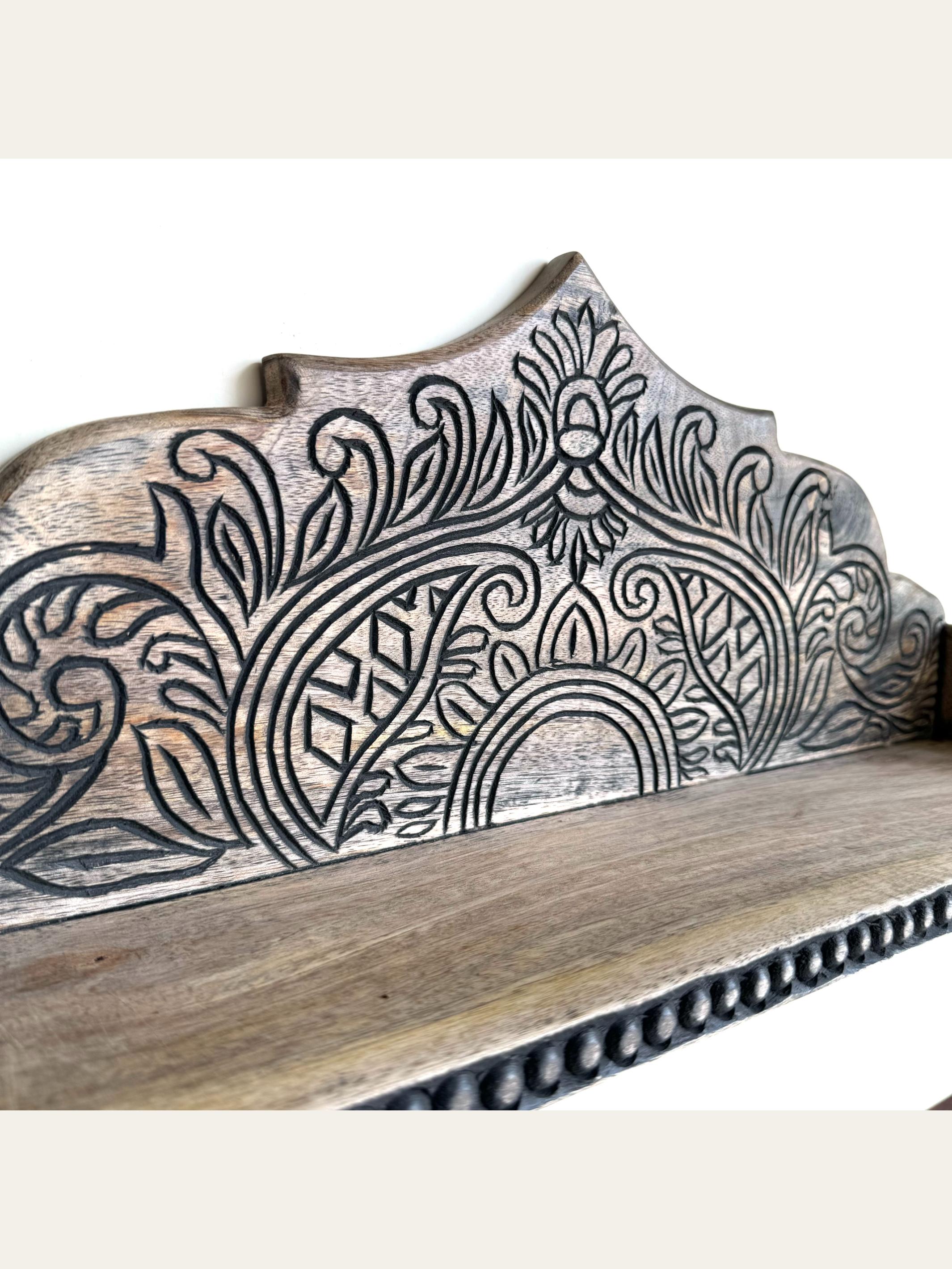 Carved Wooden Arch Wall Shelf