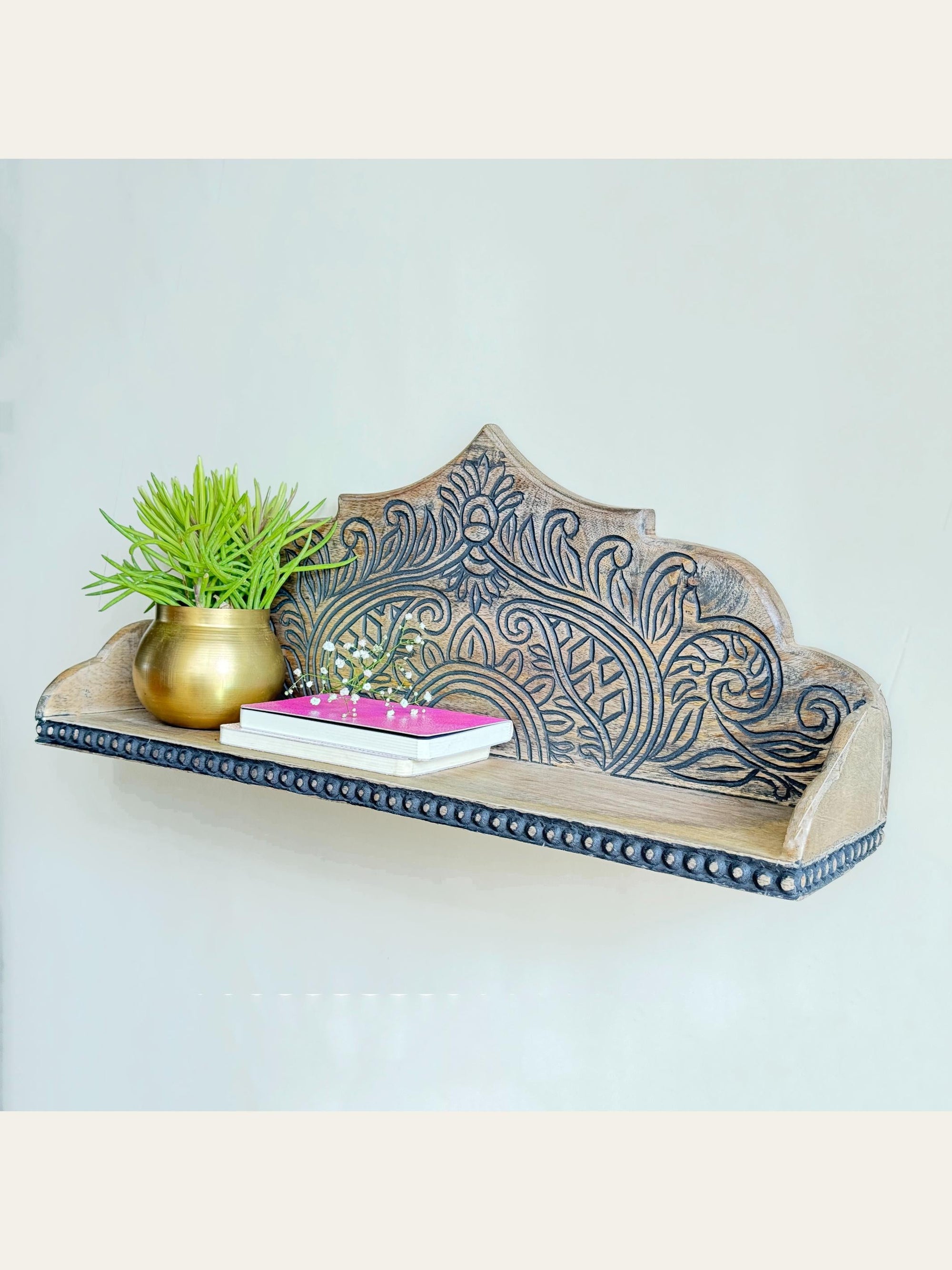 Carved Wooden Arch Wall Shelf