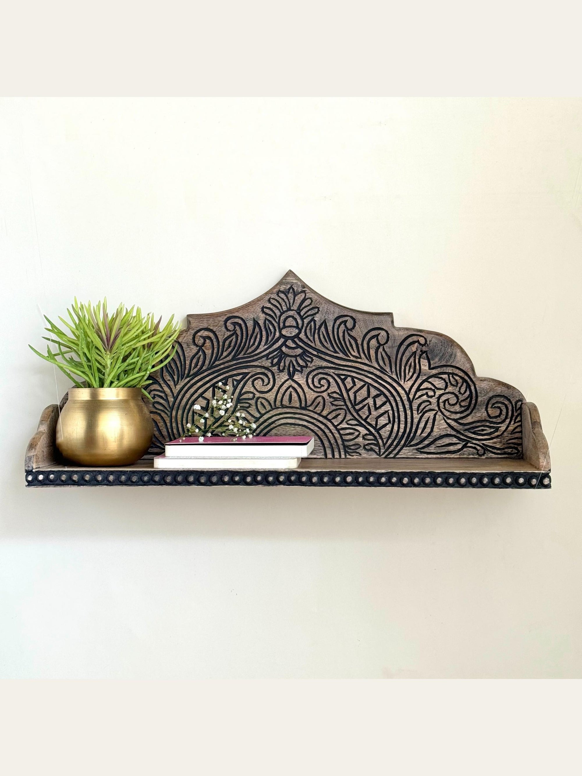 Carved Wooden Arch Wall Shelf