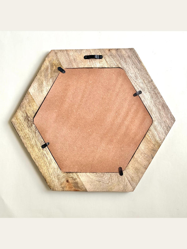 Carved Wooden Hexagon Wall Mirror Black