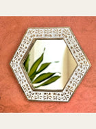 Carved Wooden Hexagon Wall Mirror White