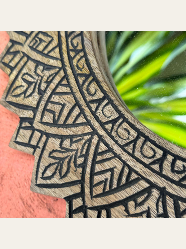 Carved Wooden Mandala Wall Mirror
