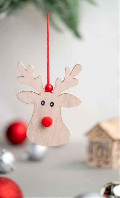 Wooden Reindeer Face Hanging Ornament_CC75