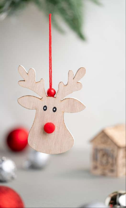 Wooden Reindeer Face Hanging Ornament_CC75