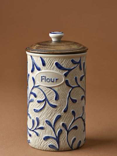 Indigo Ceramic Carved Flour Jar