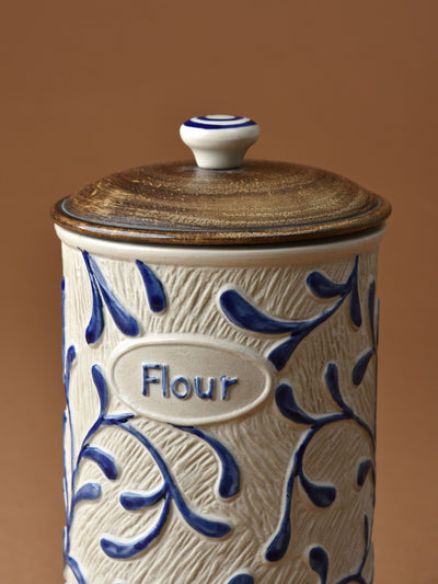 Indigo Ceramic Carved Flour Jar