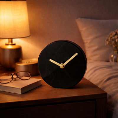 Black italian marble desk clock